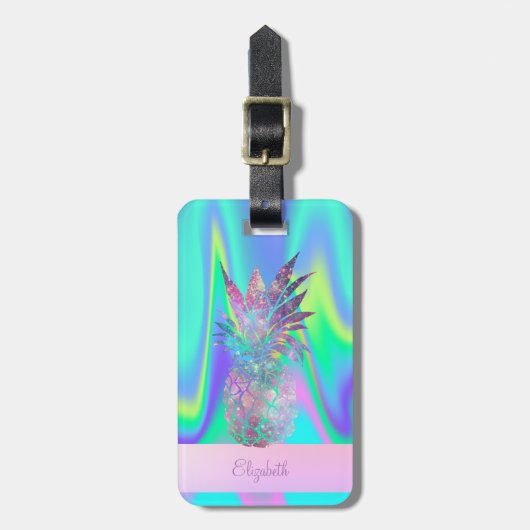 Cooler Trendy Stripe Ananas Holographisch Gepäckanhänger (Vorderseite vertikal)