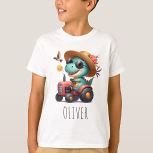 Cooler Trex Dinosaur Farmer fährt roten Traktor T-Shirt