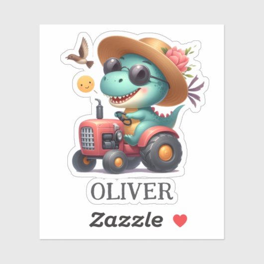 Cooler Trex Dinosaurier Bauer mit rotem Traktor Aufkleber (Blatt)