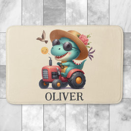 Cooler Trex Dinosaurier Bauer mit rotem Traktor Badematte