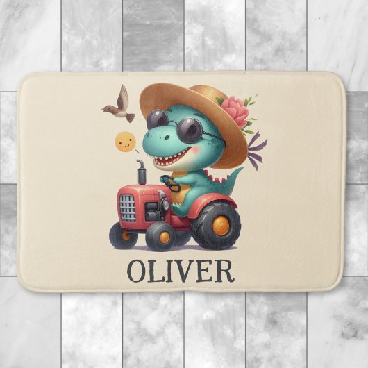 Cooler Trex Dinosaurier Bauer mit rotem Traktor Badematte