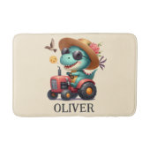 Cooler Trex Dinosaurier Bauer mit rotem Traktor Badematte (Vorderseite)