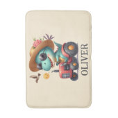 Cooler Trex Dinosaurier Bauer mit rotem Traktor Badematte (Vorderseite Vertikal)