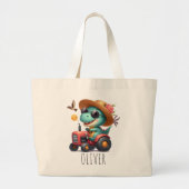 Cooler Trex Dinosaurier Bauer mit rotem Traktor Jumbo Stoffbeutel (Vorne)