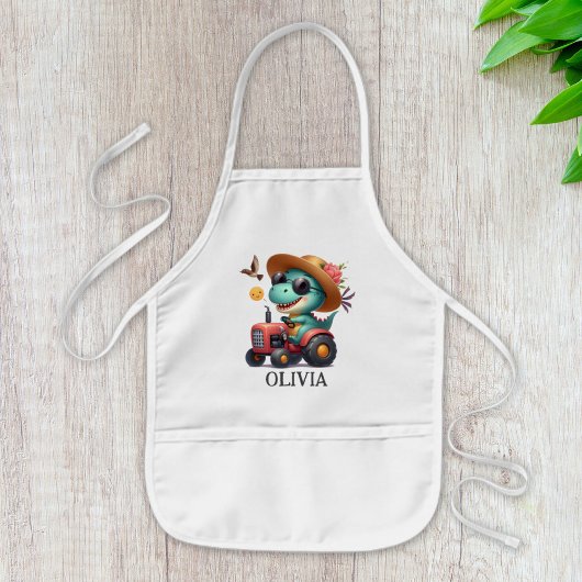 Cooler Trex Dinosaurier Bauer mit rotem Traktor Kinderschürze