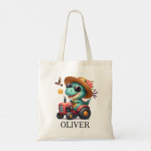 Cooler Trex Dinosaurier Bauer mit rotem Traktor Tragetasche (Rückseite)