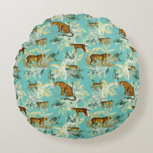 Cooler Tropischer Safari Wildkatzen Aquamarin Blue Rundes Kissen