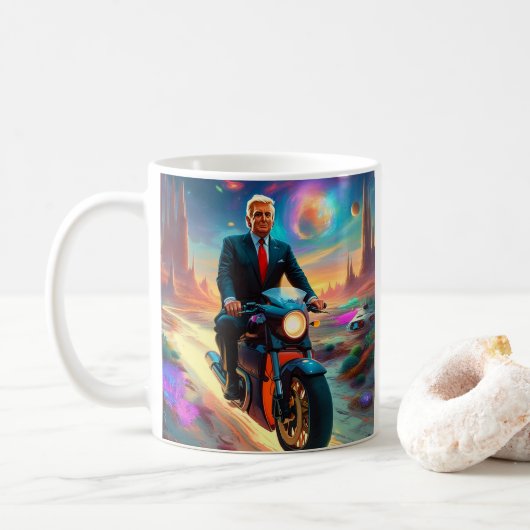 cooler Trump, der Motorrad auf Alien Planet MAGA f Kaffeetasse (Mit Donut)