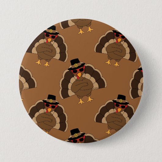 Cooler türkischer Erntedank mit braunem Muster Button (Vorderseite)