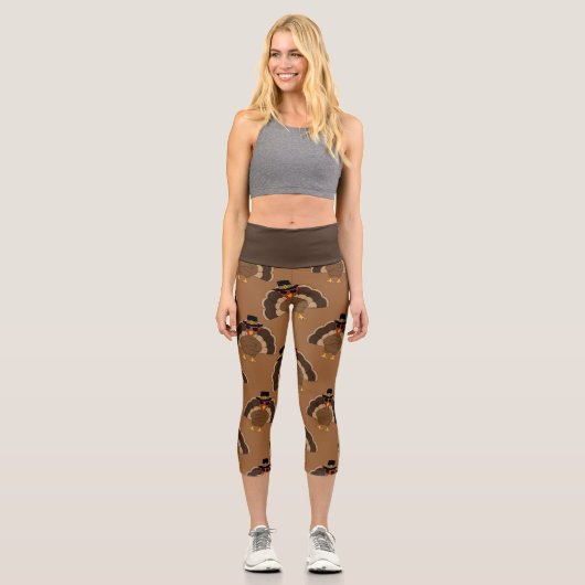 Cooler türkischer Erntedank mit braunem Muster Capri Leggings (Vorderseite)