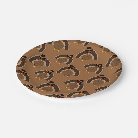 Cooler türkischer Erntedank mit braunem Muster Pappteller (Schrägansicht)