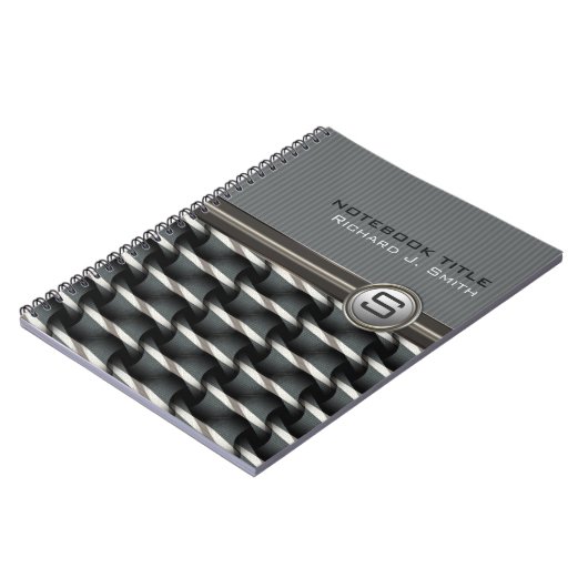 Cooler Typ Abstrakt Steel Muster Monogram Notebook Notizblock (Linke Seite)