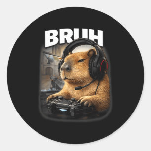 Cooler Typ Capybara Gamer Grafik lustige Videospie Runder Aufkleber