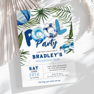 Cooler Typ Pool Party Junge Geburtstag Einladung