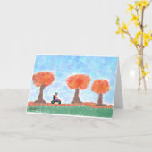 Cooler Typ rollt durch Blätter Karte (Gelbe Blume)