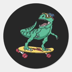Cooler Tyrannosaurus beim Skateboarden mit Sunglas Runder Aufkleber