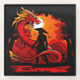 Cooler und farbenfroher Samurai-Krieger mit Dragon Glasuntersetzer