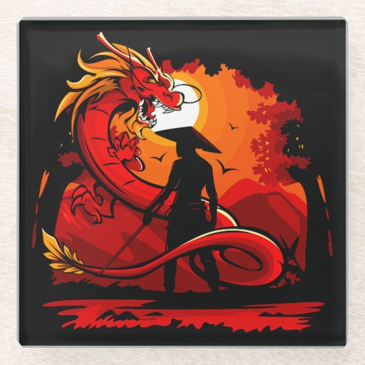 Cooler und farbenfroher Samurai-Krieger mit Dragon Glasuntersetzer (Vorderseite)