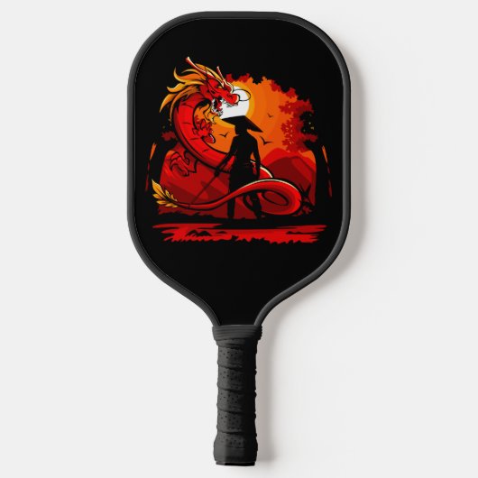 Cooler und farbenfroher Samurai-Krieger mit Dragon Pickleball Schläger (Rückseite)