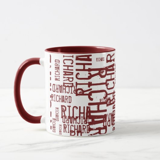 cooler und moderner roter Bordeaux-Name, Typografi Tasse (Links)