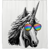 Cooler Unicorn mit Regenbogen sunglass Duschvorhang (Vorderseite)