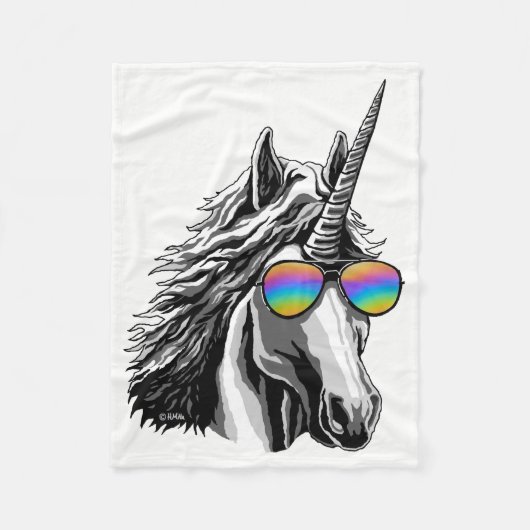 Cooler Unicorn mit Regenbogen sunglass Fleecedecke (Vorderseite)