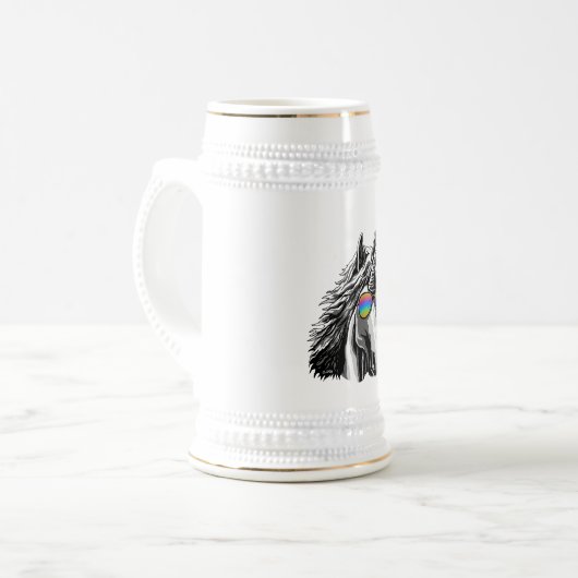 Cooler Unicorn mit Regenbogensonnenbrillen Bierglas (Vorderseite Links)