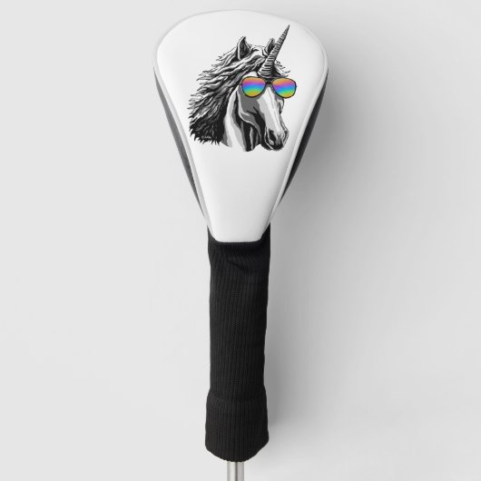Cooler Unicorn mit Regenbogensonnenbrillen Golf Headcover (Vorderseite)