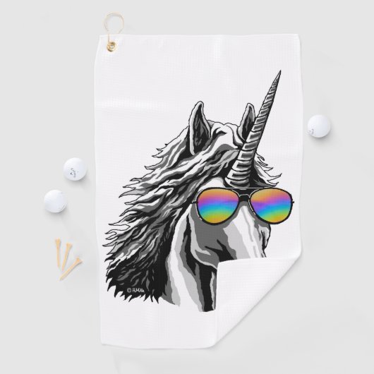 Cooler Unicorn mit Regenbogensonnenbrillen Golfhandtuch (Insitu)