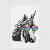 Cooler Unicorn mit Regenbogensonnenbrillen Golfhandtuch (Vorderseite)