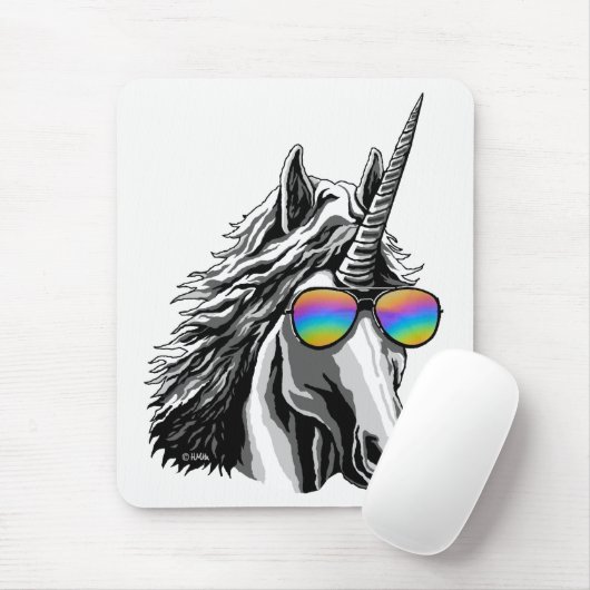 Cooler Unicorn mit Regenbogensonnenbrillen Mousepad (Mit Mouse)