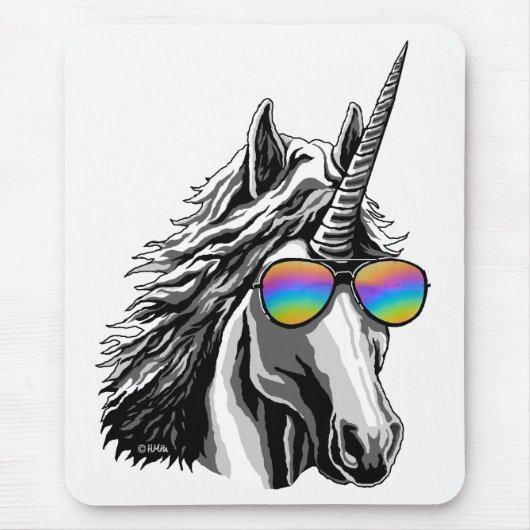 Cooler Unicorn mit Regenbogensonnenbrillen Mousepad (Vorne)