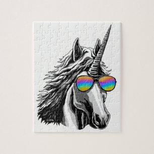 Cooler Unicorn mit Regenbogensonnenbrillen Puzzle