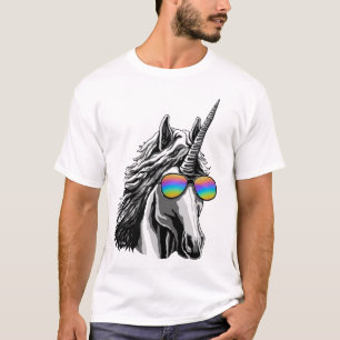 Cooler Unicorn mit Regenbogensonnenbrillen T-Shirt
