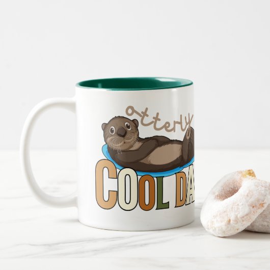Cooler Vater Otter Pun Funny Vatertag Zweifarbige Tasse (Mit Donut)