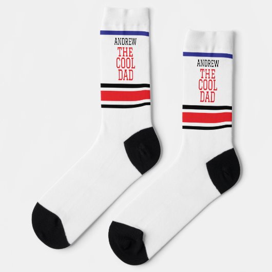 Cooler Vater Personalisiert Red Blue White Socken (Linkes Detail)