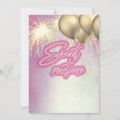 Cooler vergoldeter Luftballon funkelndes Feuerwerk Einladung (Rückseite)