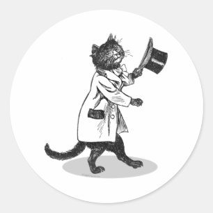 Cooler Vintage-Topfhut-Katzenaufkleber Runder Aufkleber