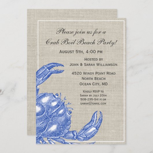 Cooler Vintager blaue Einladung (Vorne/Hinten)