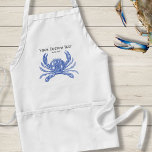 Cooler Vintager Blue Crab Custom Beach Schürze<br><div class="desc">Feiern Sie den Sommer, das Meer und den Strand mit diesem Vintagen, nautisch-blauen Krabbendesign. Eine rustikal blaue Krabbengravur ist Set vor einem hellbeigen Hintergrund. Fügen Sie Ihren eigenen Text hinzu - Monogramm, Familienname, Name des Strandhauses, etabliertes Jahr usw. - oder wenn Sie es vorziehen, löschen Sie einfach den Text ....</div>