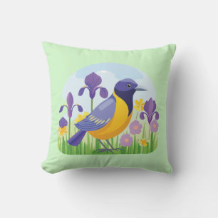 Cooler Vogel im Bereich der Iris-Blume Kissen