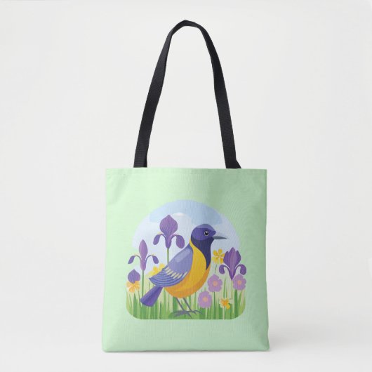 Cooler Vogel im Bereich der Iris-Blume Tasche (Vorderseite)
