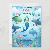 cooler Walhai 1. Geburtstag Einladung (Vorderseite)