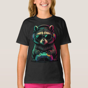 Cooler Waschbär-Gamer — Kopfhörer und Controller T-Shirt