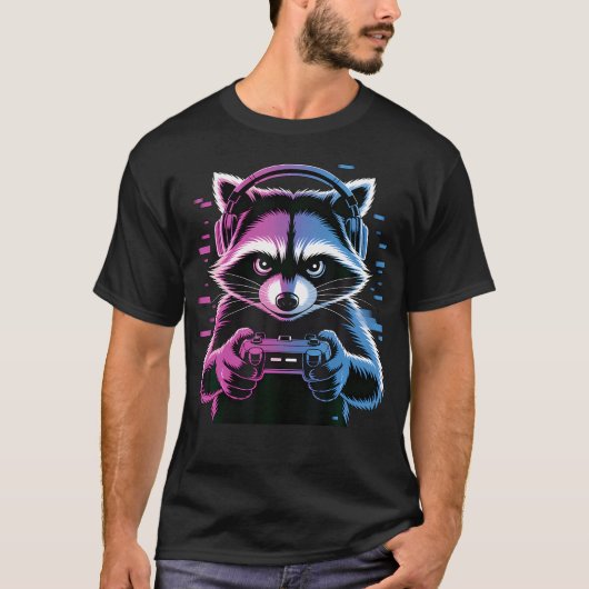 Cooler Waschbär-Gaming-Video T-Shirt (Vorderseite)