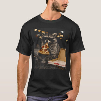 Cooler Waschbär isst Pizza Lustiges Tier T-Shirt