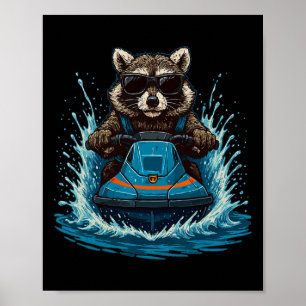 Cooler Waschbär Mit Sungles Jet Ski Fahrer Sommer Poster