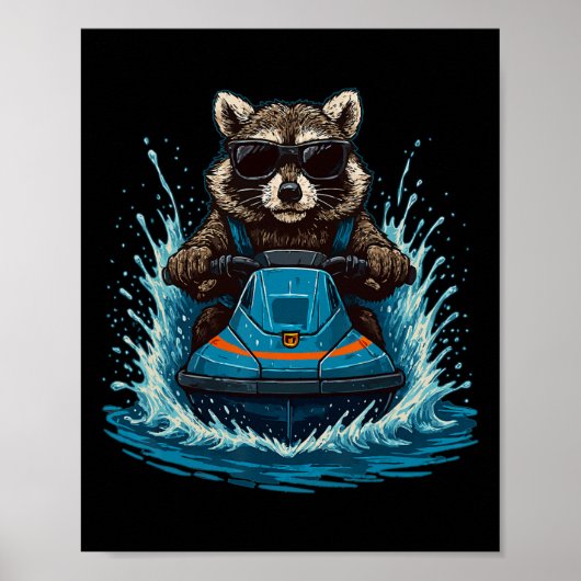 Cooler Waschbär Mit Sungles Jet Ski Fahrer Sommer Poster (Vorne)