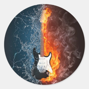 Cooler Wasser-und Feuer-Gitarren-Entwurf Runder Aufkleber