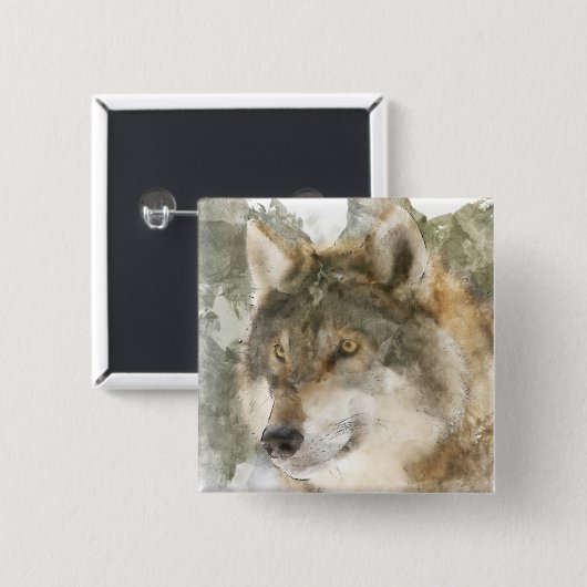 Cooler Watercolor Wolf Button Button (Vorne & Hinten)